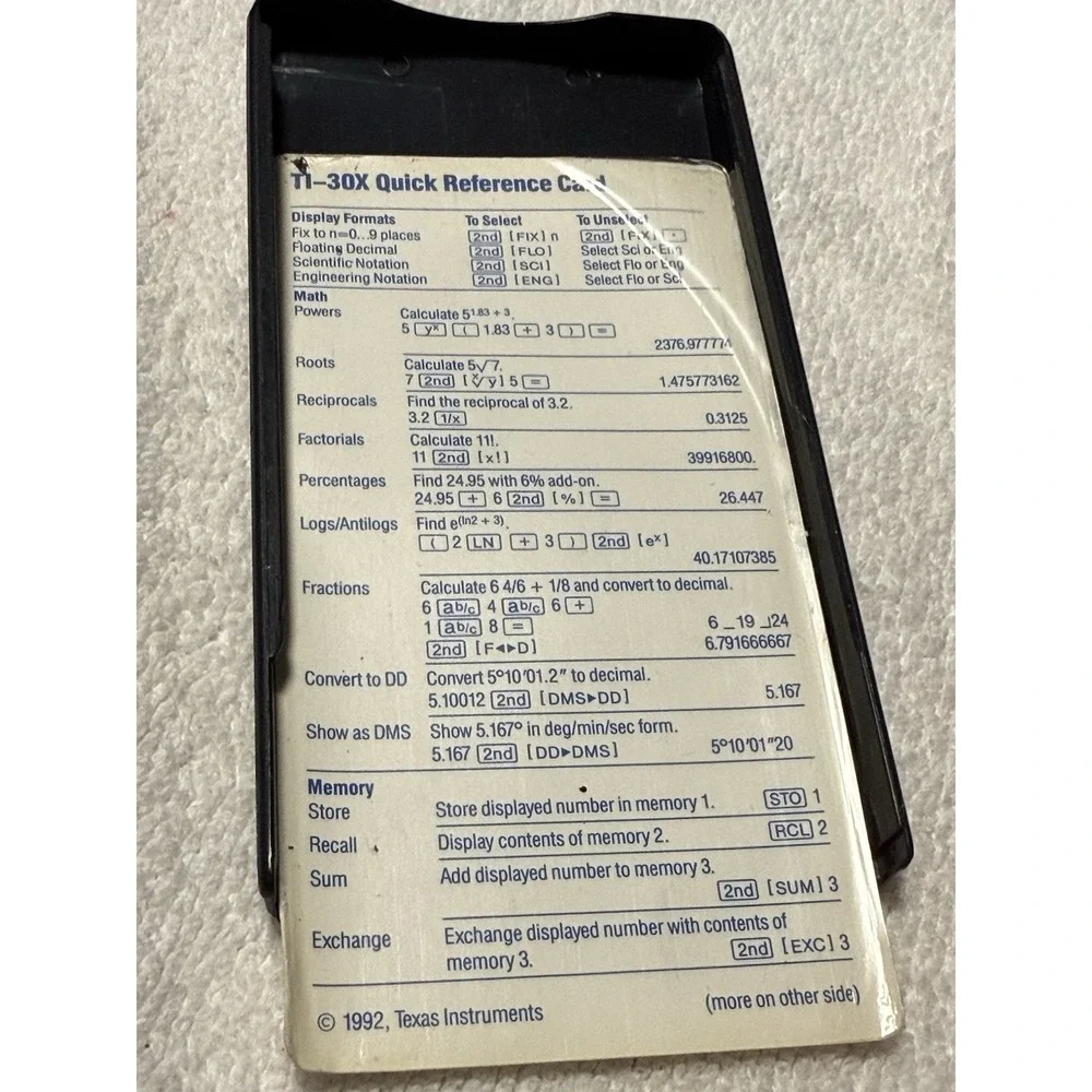 Texas Instruments TI-30X Solar Calculator With Cover And Manual. Needs Battery